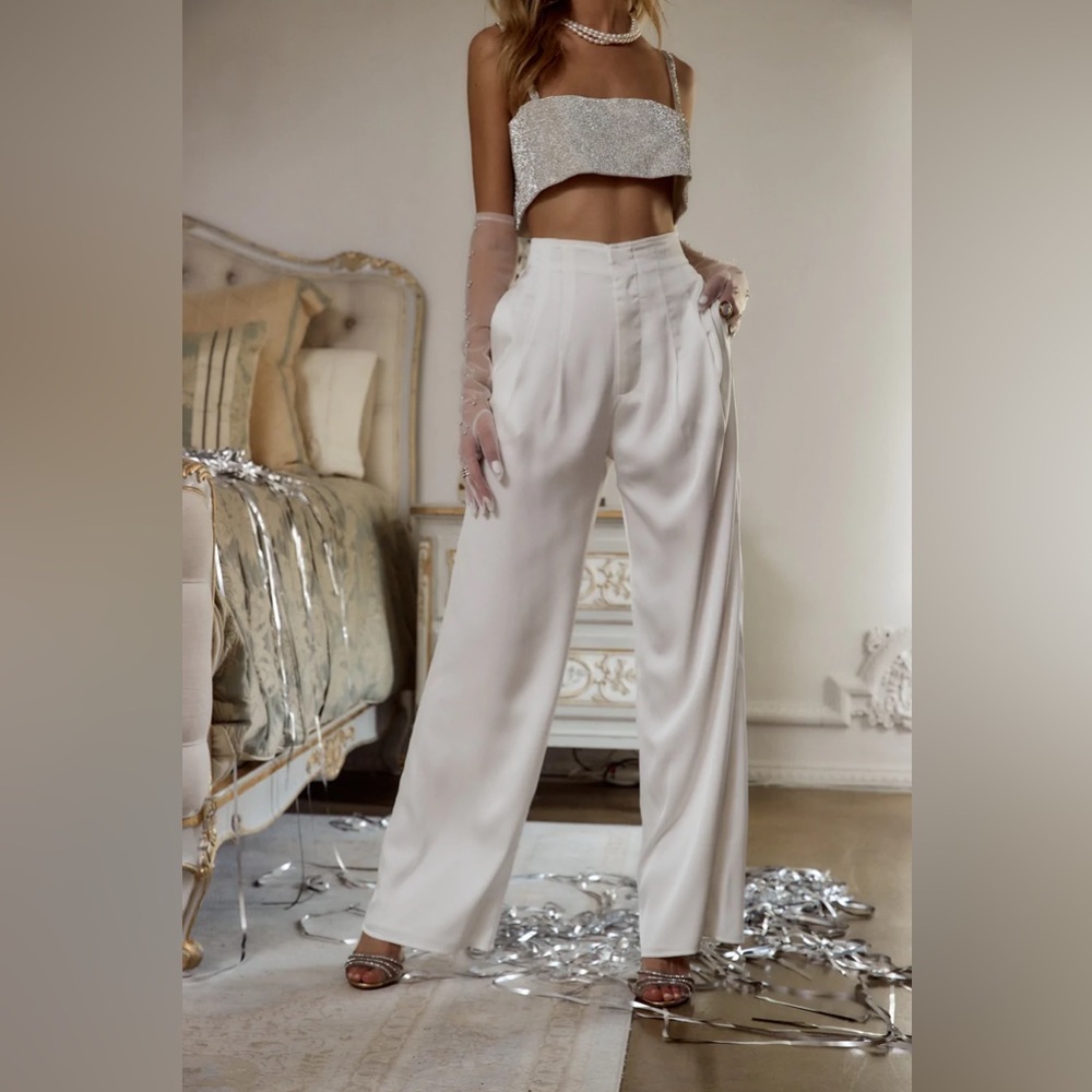 12th Tribe HALLEY WHITE SATIN TROUSERS